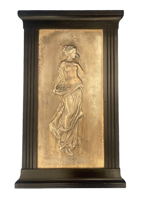 Late 19th Century Pair of Italian Silver Plate Relief Plaques Classical Maidens
