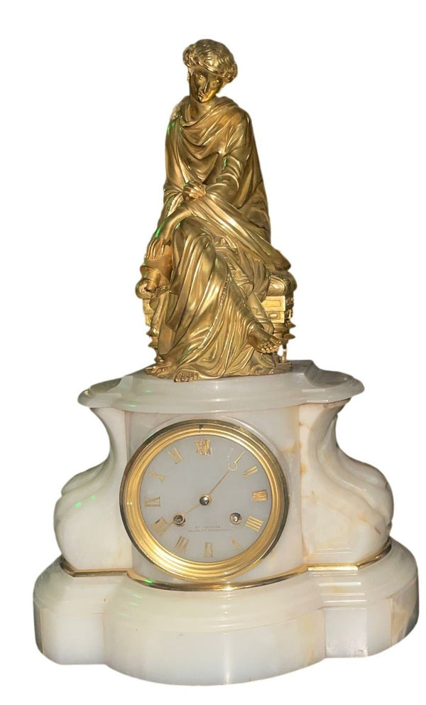 Early 20th Century French Bronze & Onyx Clock Garniture, Allegory of the Arts.
