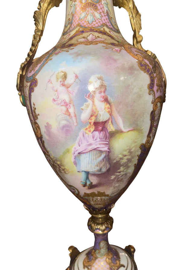 Antique 19th Century French Sevres Porcelain & Bronze Vase. Signed Maxant.