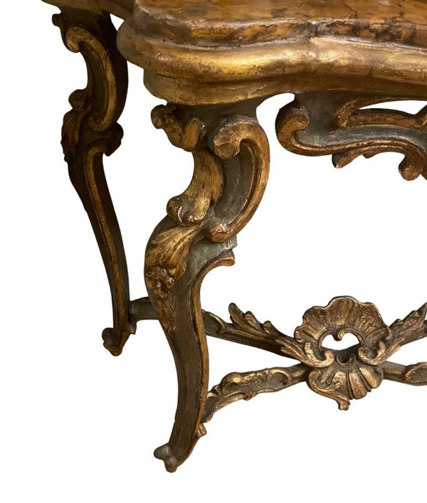 Italian Early 18th Century Giltwood Console with Faux Marble Top