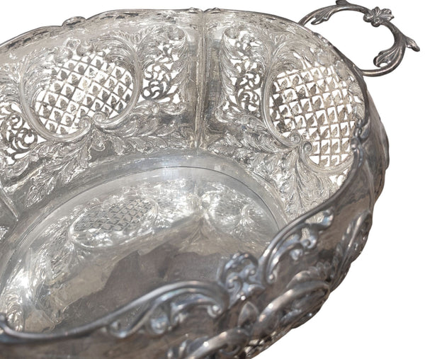 Damar 925 Sterling Silver Centerpiece Basket Bowl. Turkey, Late 20th Century.
