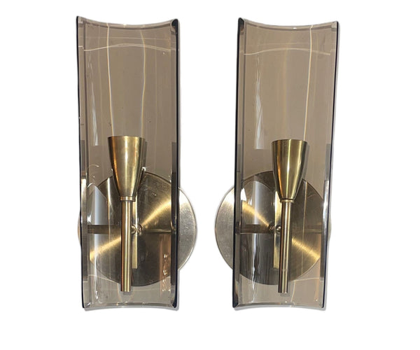 Pair of Cristal Arte Smoky Glass Italian Sconces, 1960's.
