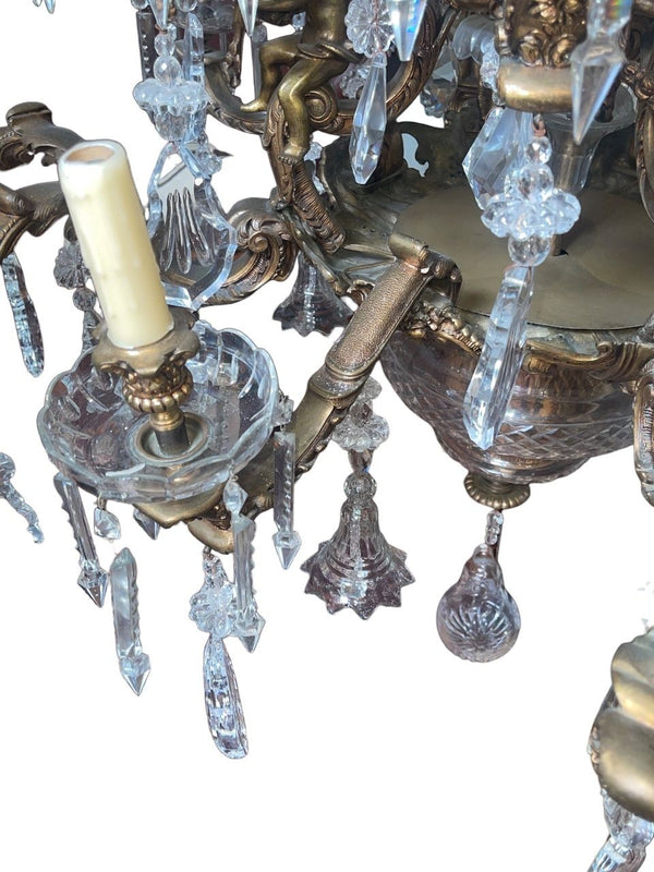 Monumental 19th Century French Solid Bronze Chandelier with Baccarat Glass