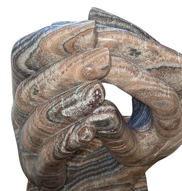 Large Mid-Century Carved Rainbow Onyx Hand Sculpture