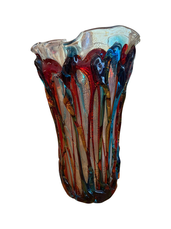 Large Murano Polychrome Glass Vase Attributed to Barovier e Toso. Italy, 1960's.