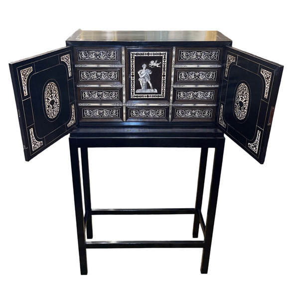 19th Century Italian Ebonized Cabinet with Inlaid Fitted Interior