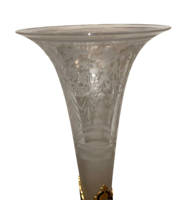 Late 19th Century French Champlevé Enamel and Gilt Bronze Mounted Glass Vase
