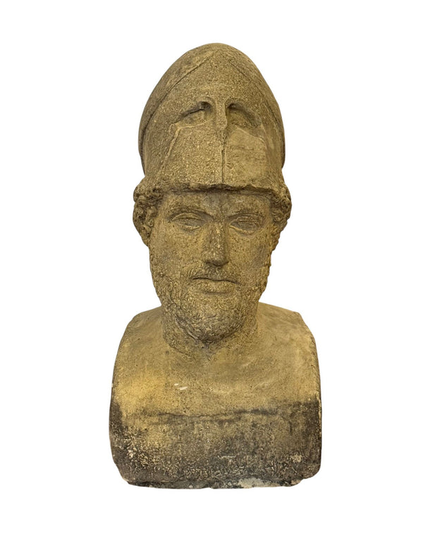 Carved Stone Bust of Pericles with Corinthian Helmet. Italy, 20th Century.