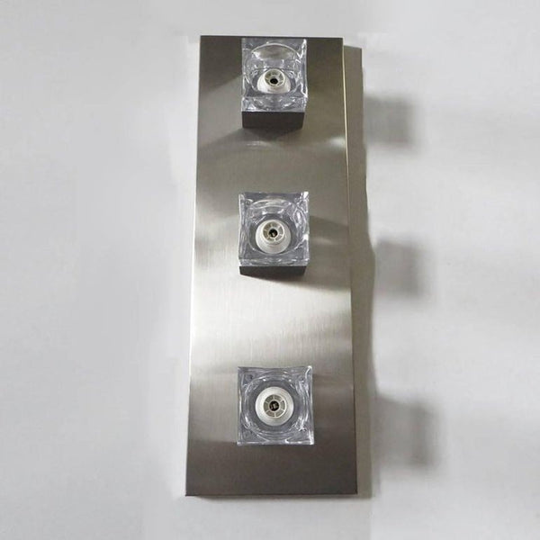 Set of Four Sciolari Glass Cube & Brushed Nickel Sconces. Italy, 1960's.
