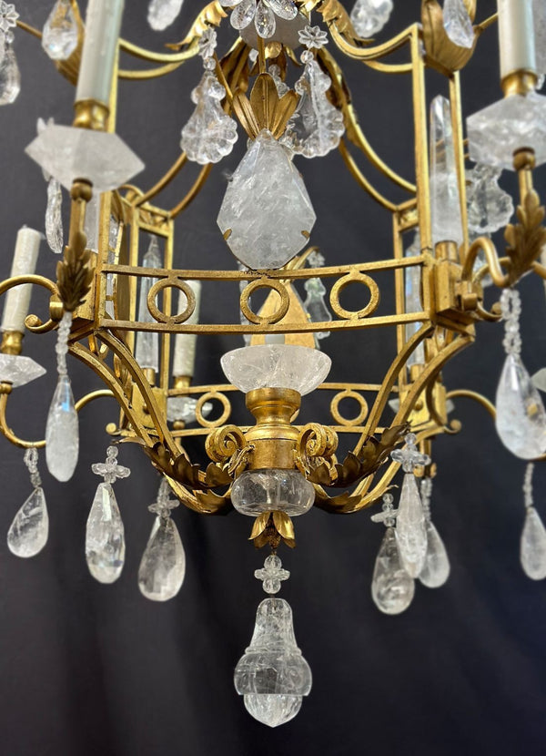 Vintage Italian Rock Crystal & Gilt Metal Chandelier, 20th Century