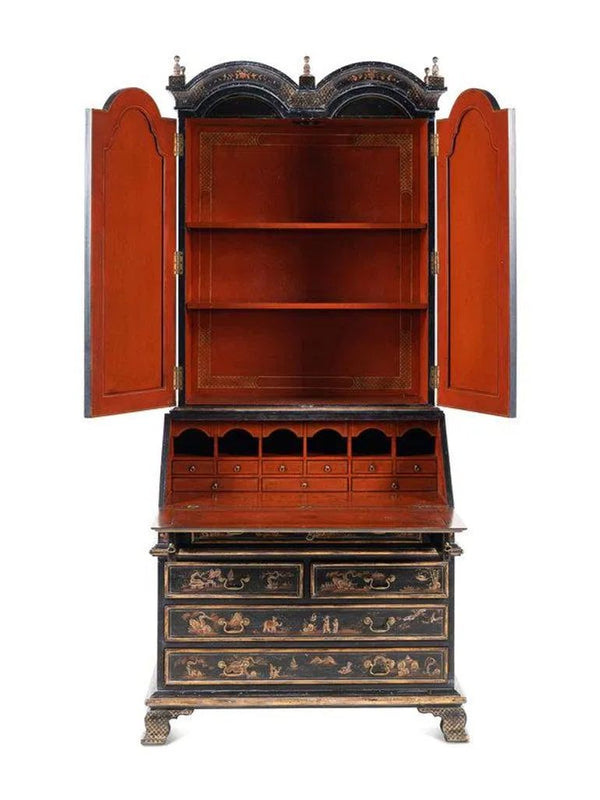 George II Style Black and Gilt-Japanned Bureau Bookcase, Early 20th Century