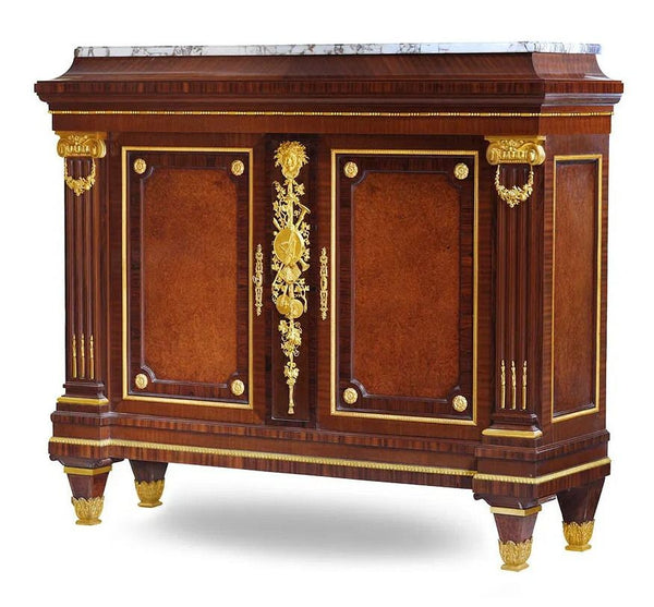 19th C. French Napoleon III Bronze-Mahogany Cabinet w Marble Top by Grohé Frères