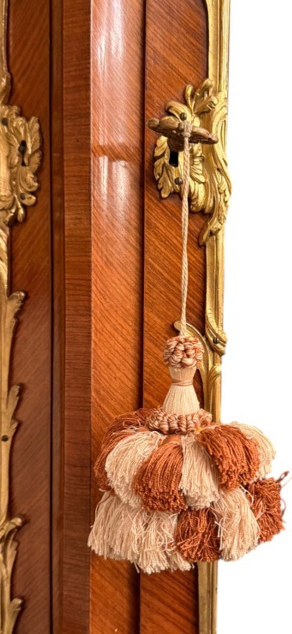 19th Century French Louis XV-Style Marquetry Vitrine with Gilt Bronze.