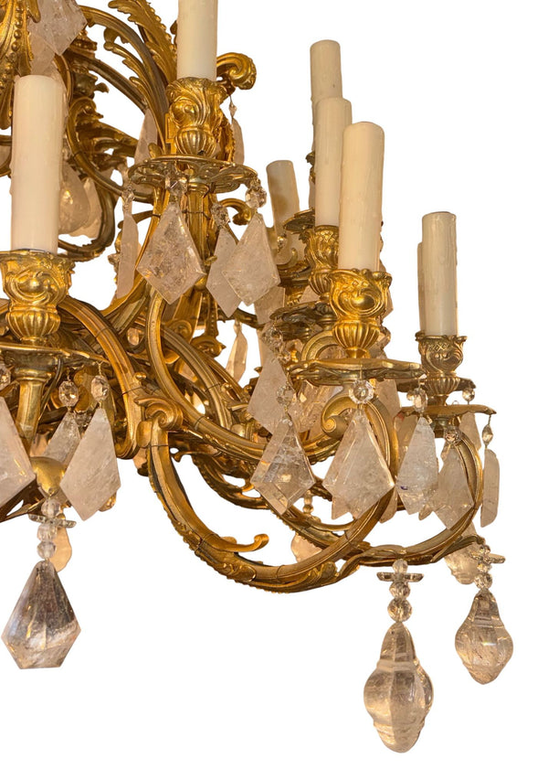 French 1880s Louis XVI 42-Light Dore Bronze & Rock Crystal Chandelier Signed B.R