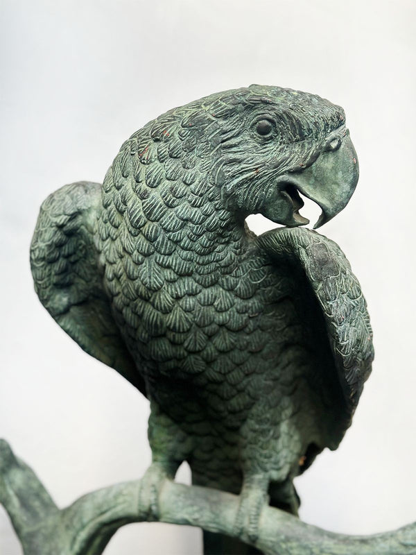 Vintage Parrot Bronze Sculpture w/ Green Patina After J. Moigniez