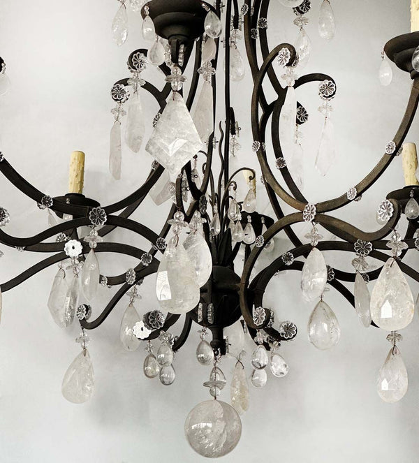 Large Venetian Rock Crystal & Wrought Iron Chandelier, Italy, c. 1950's