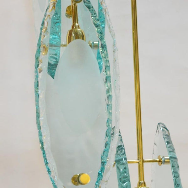 Italian Chandelier Thick Etched Glass Brass / Exclusive Design, Gianluca Fontana
