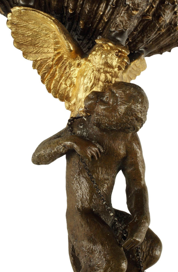 Pair of Figural Patinated & Gilt Bronze Garnitures with Shell-Form Bowl