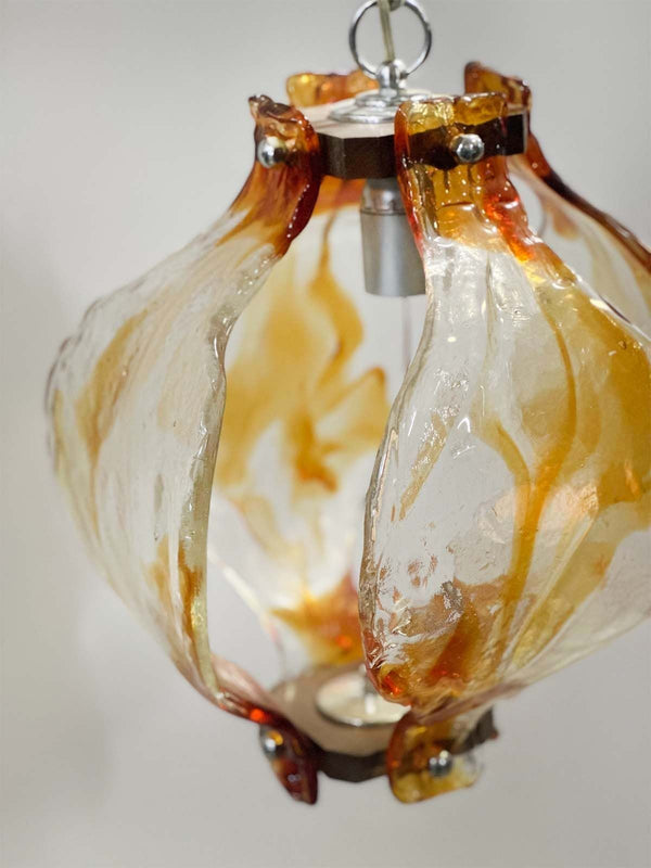 Vintage Italian Pendant with Clear & Amber Murano Glass by Mazzega