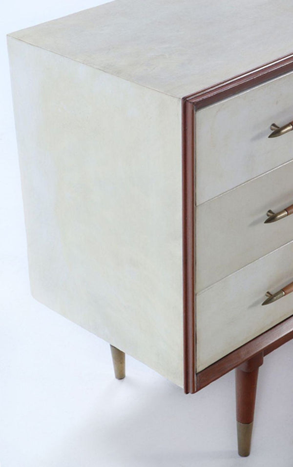 Mid-Century Italian Parchment & Mahogany Dresser, c. 1970's