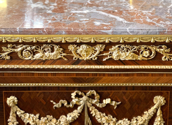 French 19th Century Linke Parlor Parquetry Cabinet with Breche Marble Top