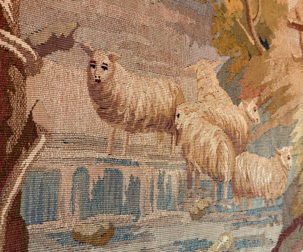 19th Century French Wool Aubusson-Style Pastoral Landscape Tapestry