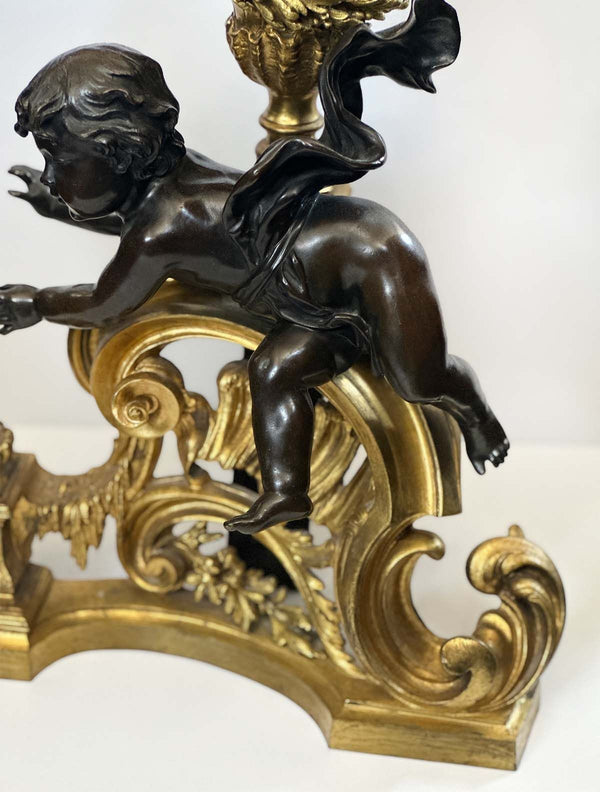 Pair of French 19th Century Bronze Putti Chenets