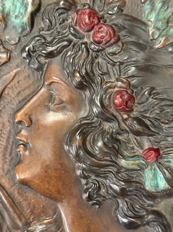 Signed A. Mucha Art Nouveau Floral Relief Wall Plaque, Early 20th Century.