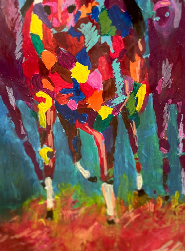 Horse Race Oil on Board Painting by Leroy Neiman