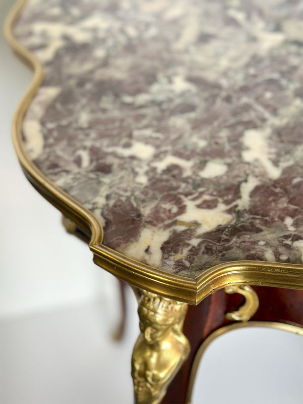 French Late 19th Century Marble Top Side Table w/ Bronze Mounts