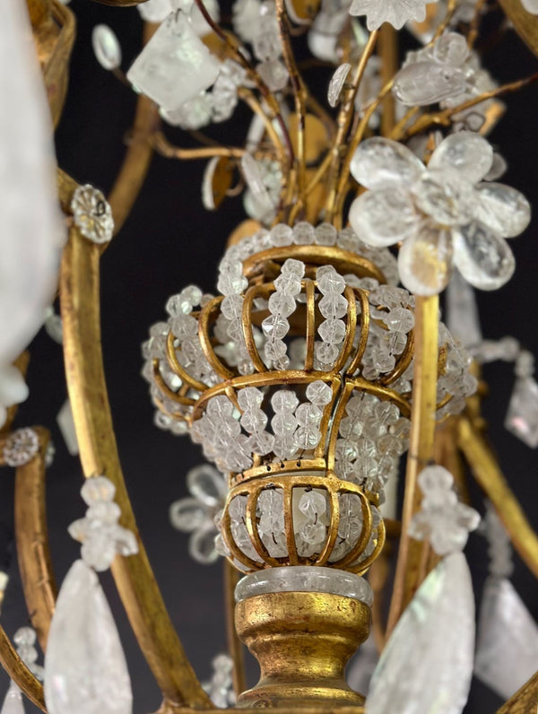 Vintage Italian Rock Crystal & Gilt Metal Chandelier