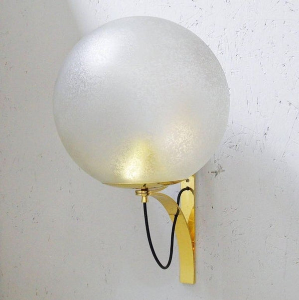 Four Italian Mid-Century Murano Glass & Brass Sconces Attributed to Seguso.