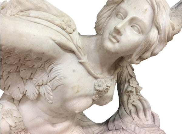 Pair of Italian 20th Century Winged Sirens Marble Consoles