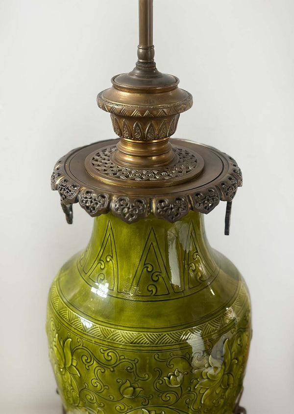 Pair of French 19th Century Ceramic & Bronze Lamps