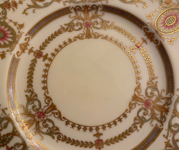 Set of Twelve Royal Worcester England Gilt Dinner Plates for R.H. Macy. New York