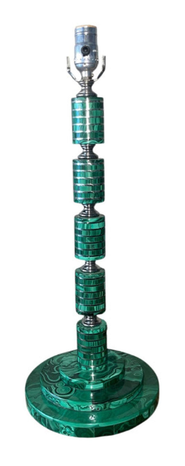 Set of Four Malachite Table Lamps with Nickel Details, Italy, 1970's.