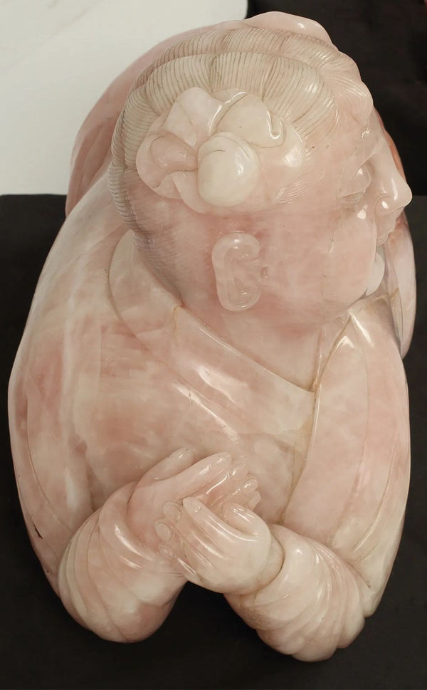 Pair of 19th Century Chinese Rose Quartz Figure Sculpture