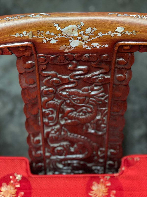 Set of Four Chinese Carved Wood Armchairs