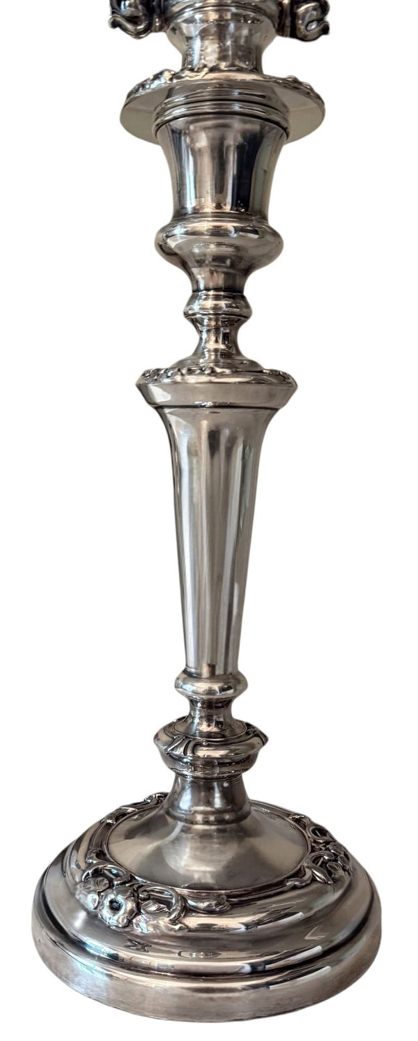 Pair of Silver Candelabras with Floral Detailing, France, Mid-20th Century.