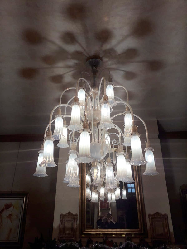 Vintage Italian Opaline Murano Glass Chandelier, c. 1950's