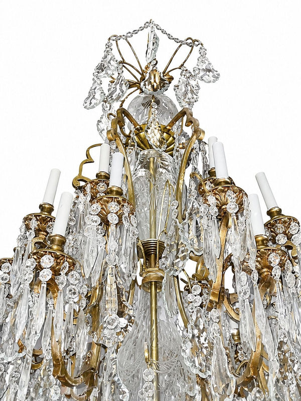 Pair of French Bronze & Cut Crystal Chandeliers, Early 20th Century.