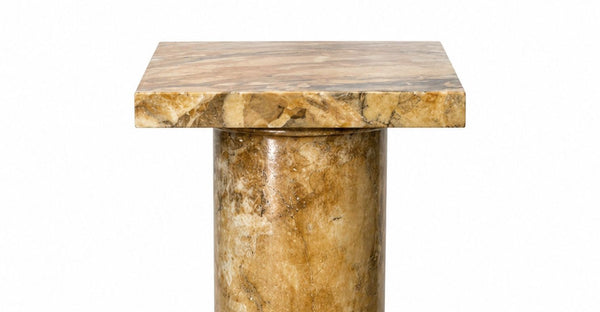Early 20th Italian Polished Siena Marble Pedestal Column with Warm Toned Veining