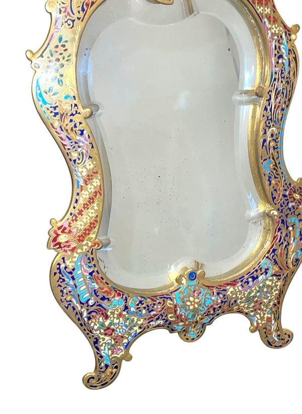 19th Century French Champlevé Bronze & Brass Easel Mirror