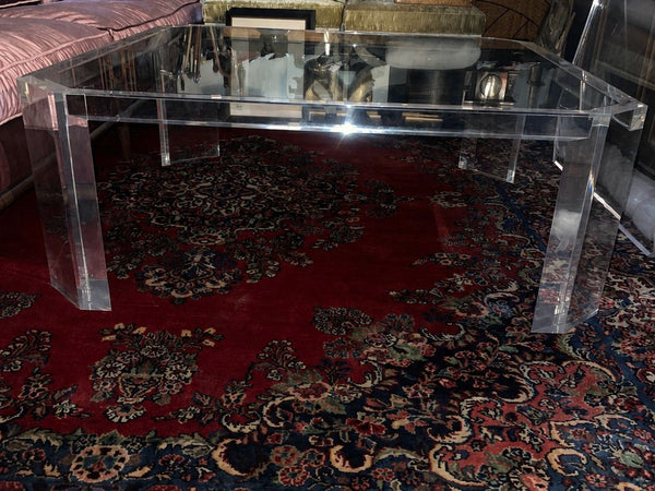 Charles Hollis Jones Square Lucite Coffee Table with Glass Top