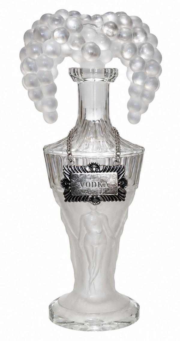 Pair of Hoffmann Art Deco Crystal Nude Figural and Grape Decanters, 1920's.