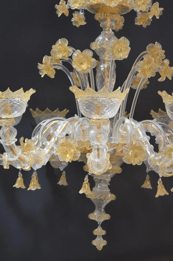 Venetian Murano Glass Chandelier with Gold Flecked Floral Details, Italy 21st C.