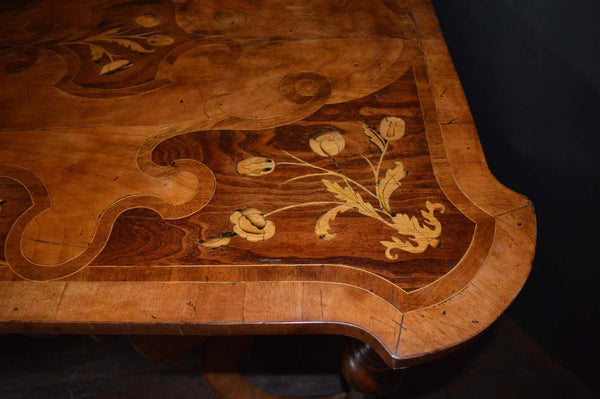 19th Century Italian Marquetry Inlaid Walnut Table with Scalloped Apron
