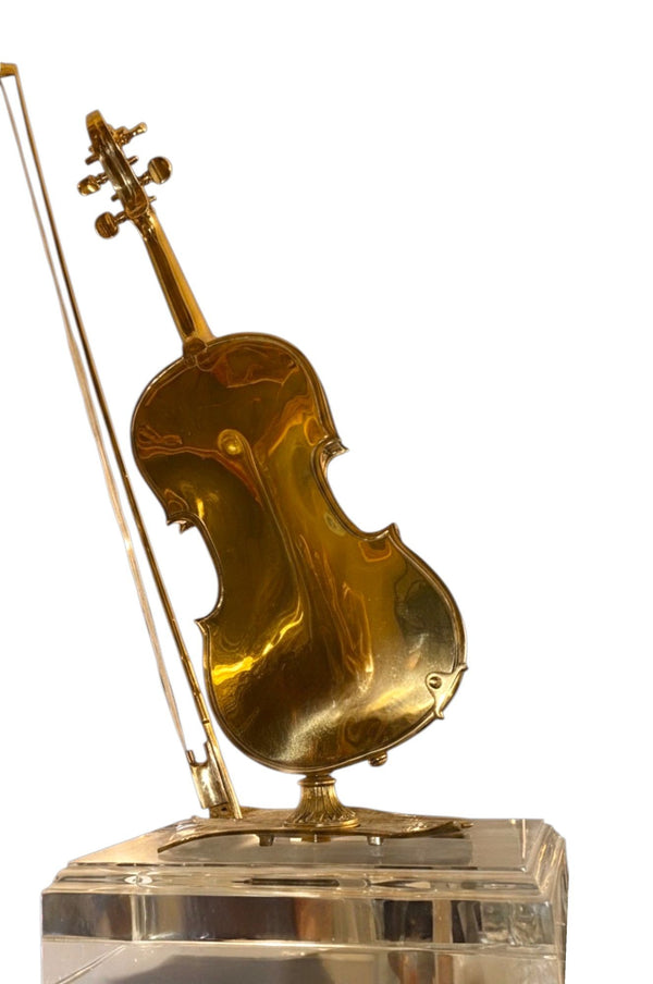 1960's Italian Polished Bronze Violin Sculpture on Acrylic Base.
