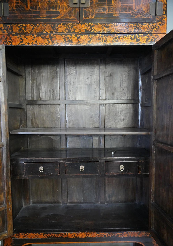 Antique Large Late 19th Century Chinese Compound Cabinet with Decorative Panels