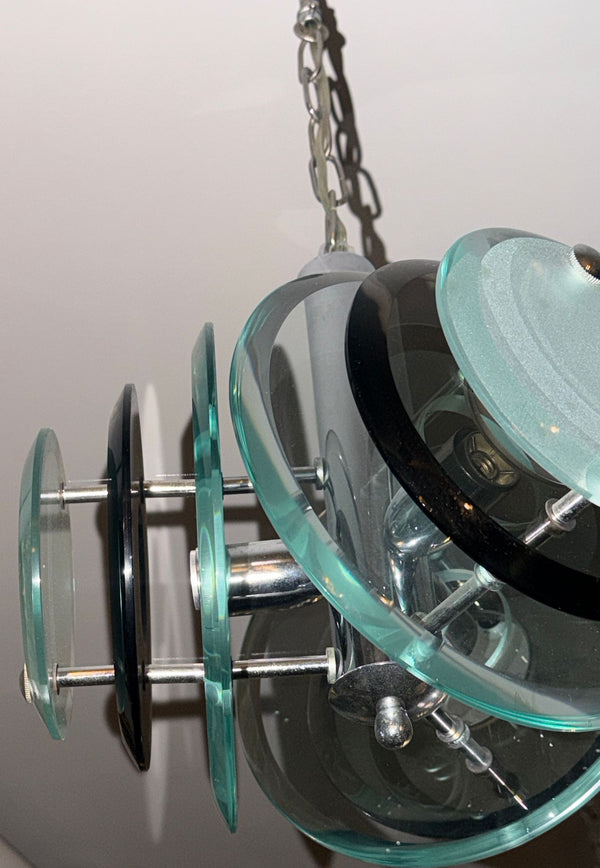 1960's Italian Veca Glass and Chrome Satellite Pendant.
